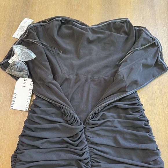 Dress The Population Ruched Strapless Midi Dress Medium Bodycon Black - Picture 10 of 16